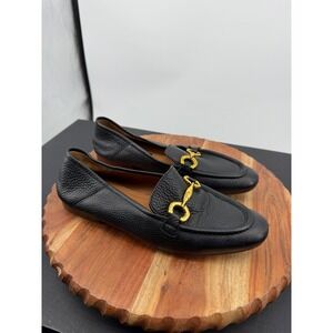 Gino Rossi Horsebit Loafers sz 38 7.5 Black Pebbled Leather Gold Bit Flat Shoes